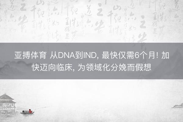 亚搏体育 从DNA到IND， 最快仅需6个月! 加快迈向临床， 为领域化分娩而假想