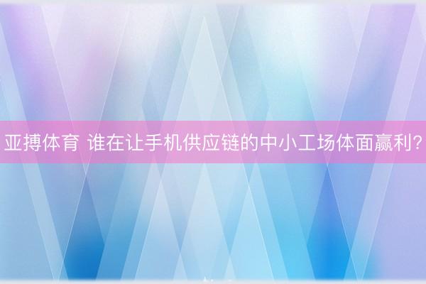 亚搏体育 谁在让手机供应链的中小工场体面赢利?