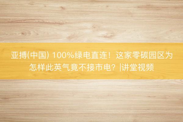 亚搏(中国) 100%绿电直连！这家零碳园区为怎样此英气竟不接市电？|讲堂视频