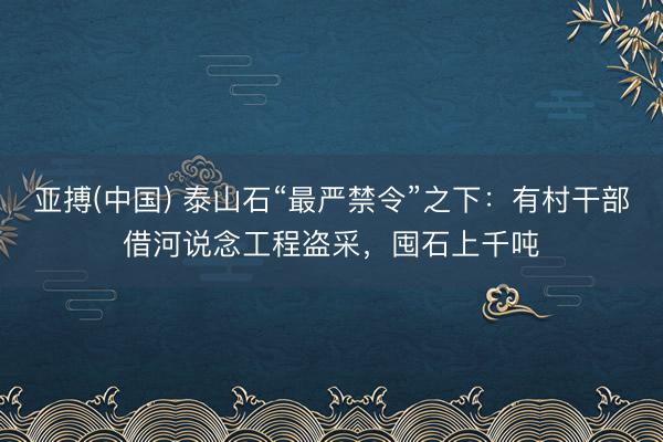 亚搏(中国) 泰山石“最严禁令”之下：有村干部借河说念工程盗采，囤石上千吨