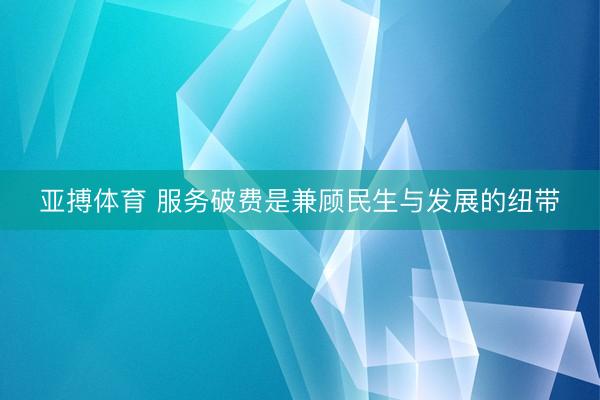 亚搏体育 服务破费是兼顾民生与发展的纽带